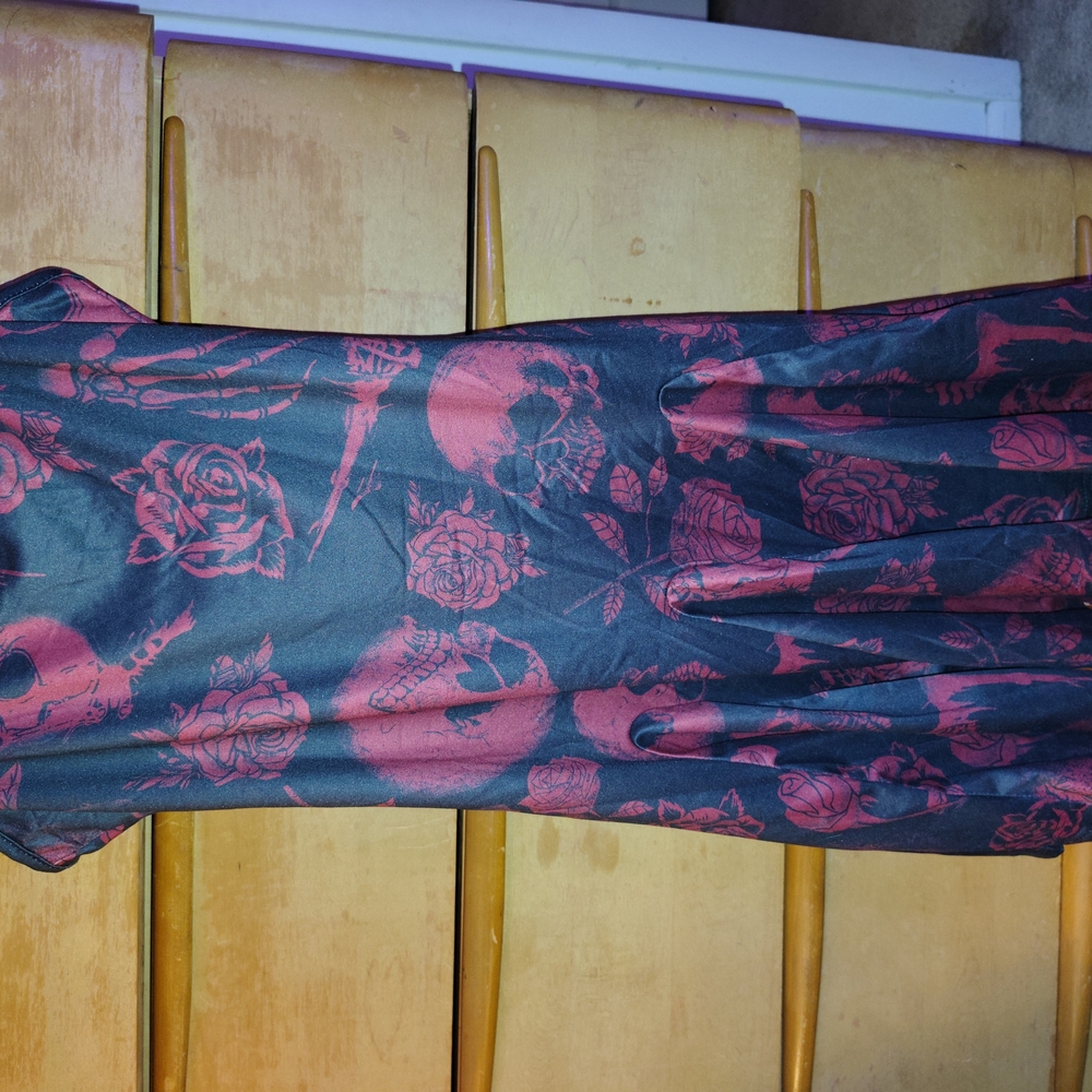 SHEIN Black and Red Skull Rose Dress